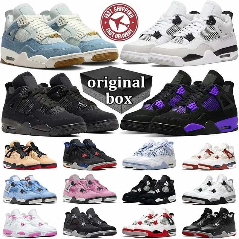 Top designerOriginal Box Designer 4 Basketball shoes Men Women 4s Sneakers Worn Blue Panda Military Black Cat 2026 Purple Thunder Cool Grey Bred Sports Mens Trainer