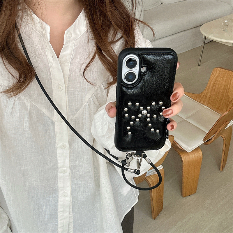 High-end Leather Rivet Bowknot Case for iPhone 16 Apple 15 Pro Max/14/13 New Model