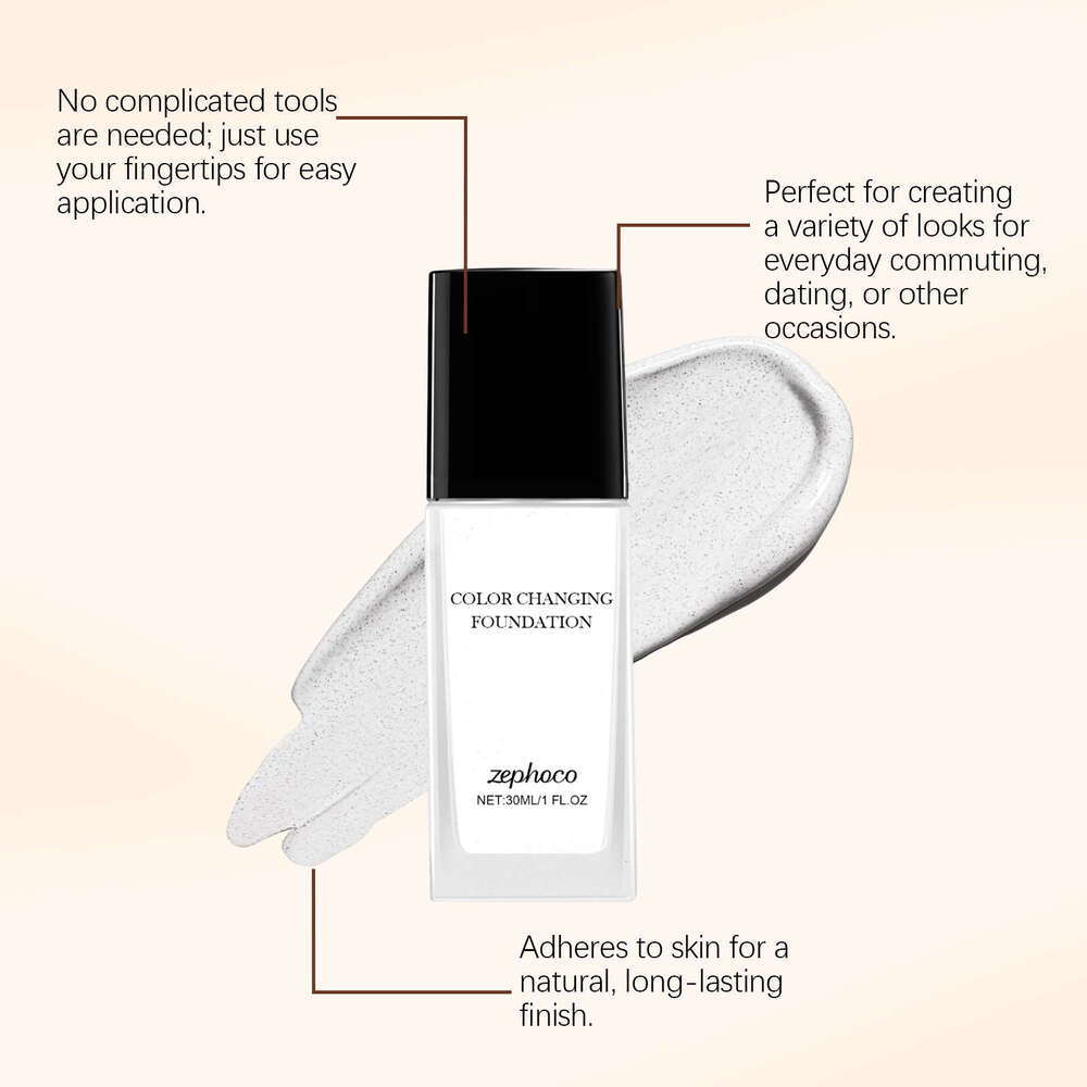 Zephoco Deep Skin Tone Color-Changing Foundation Lightweight Comfortable Long-Lasting Hydrating Natural Concealer Clear and Transparent