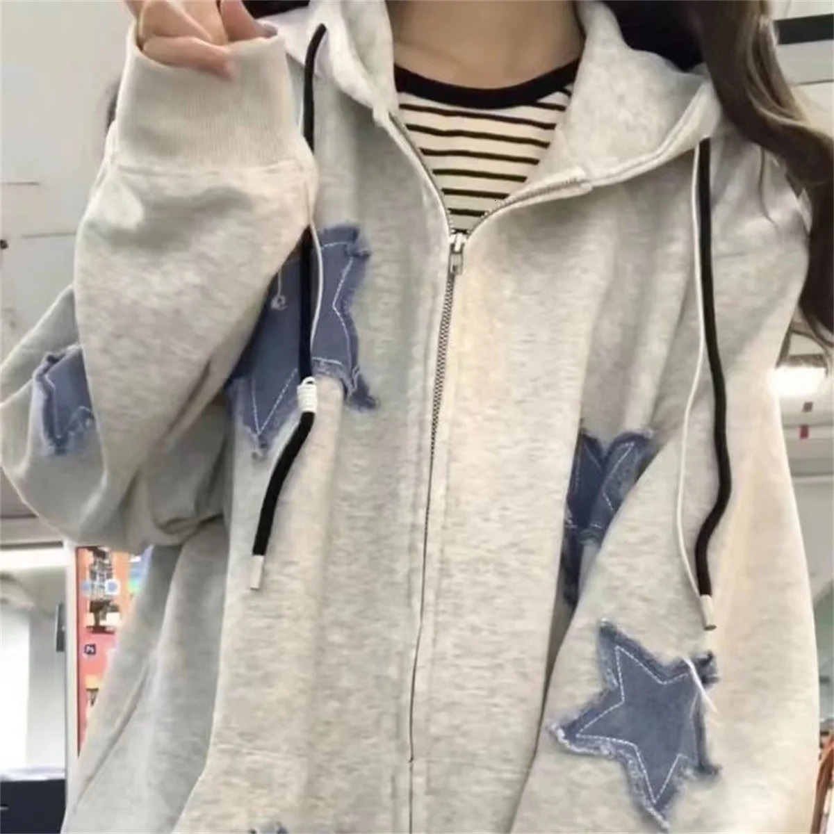 Zipper Retro Star Embroidered Hoodie Spring And Autumn Thin Collection Fashion Trends Versatile Casual Lazy Wind 251225