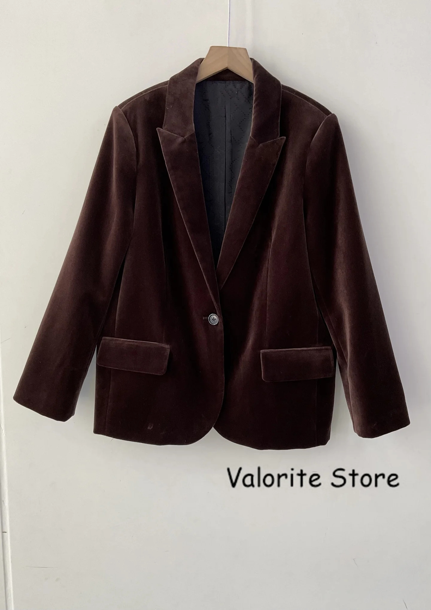 Woman Fashion Brown Black Velvet Blazer Single Button Long Sleeved Suit Set with Matching Pants Autumn Winter Clothing 251225