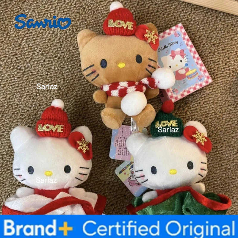 Sanrio Cute Kitty Plush Keychain Red Green Christmas Style Kitten Plush Doll Backpack Hanging Chain Christma Atmosphere Decoration Gift H251225