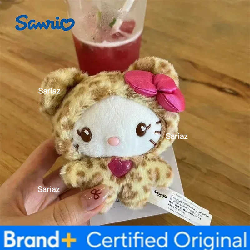Sanrio HOT 2025 Kawaii Cat Keychain Cute Plush Doll Bag Charm with Bow Leopard Print Zipper Pull Gift for Girls birthday gifts H251225