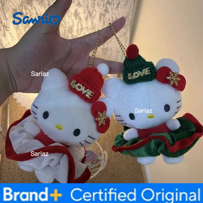 Sanrio Cute Kitty Plush Keychain Red Green Christmas Style Kitten Plush Doll Backpack Hanging Chain Christma Atmosphere Decoration Gift H251225