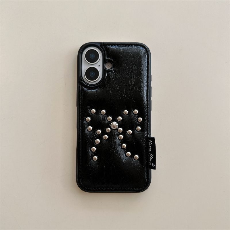 High-end Leather Rivet Bowknot Case for iPhone 16 Apple 15 Pro Max/14/13 New Model