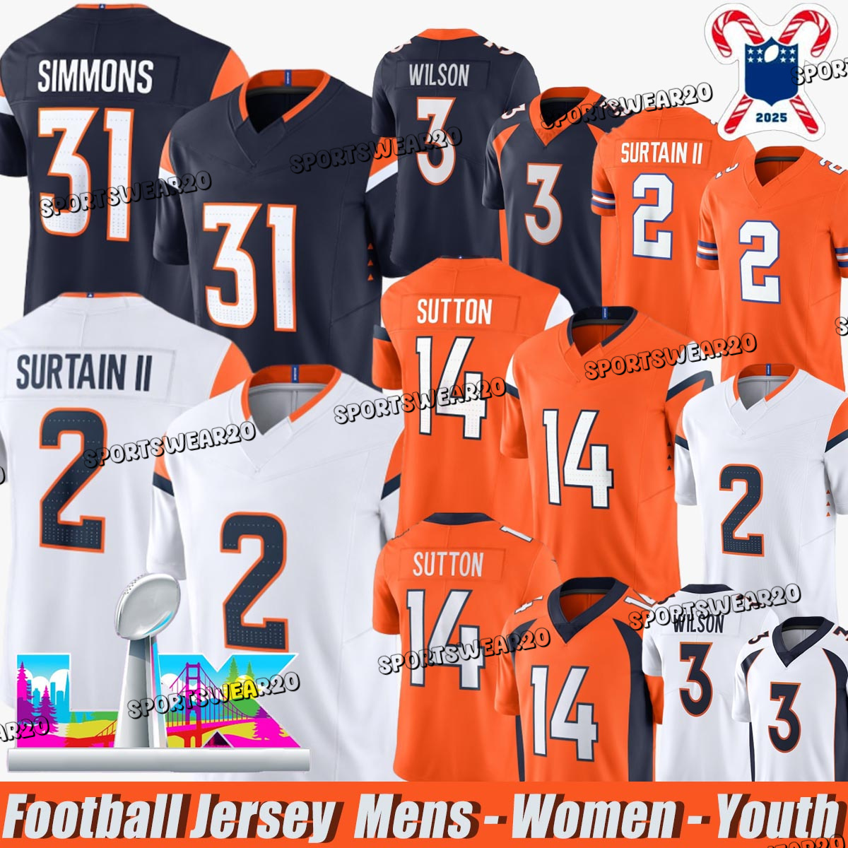 Denvers Broncoss jersey Bo Nix Patrick Surtain II Javonte Williams Marvin Mims Jr Courtland Sutton Quinn Meinerz Audric Estime Troy Franklin jerseys youth