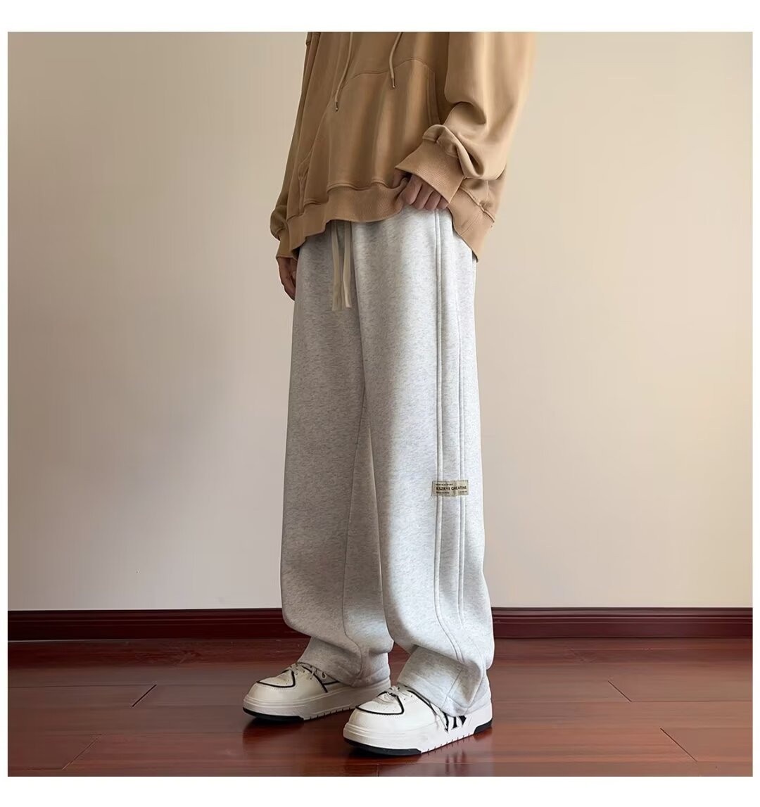 Men's Minimalist Sweatpants | 2024 Autumn & Winter Trendy American Streetwear | Versatile Casual Pants | Retro Straight-Leg Athletic Wide-Leg Tro