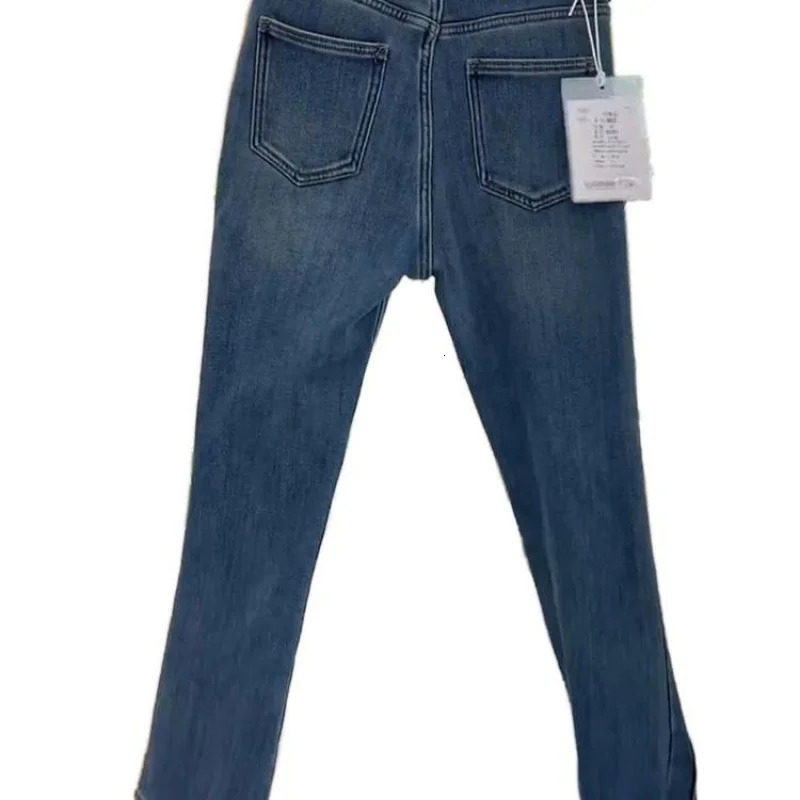 Womens Winter Style Flared Pants Retro Blue Thickened Fleece Lined High Waist Jeans for Petites 251225