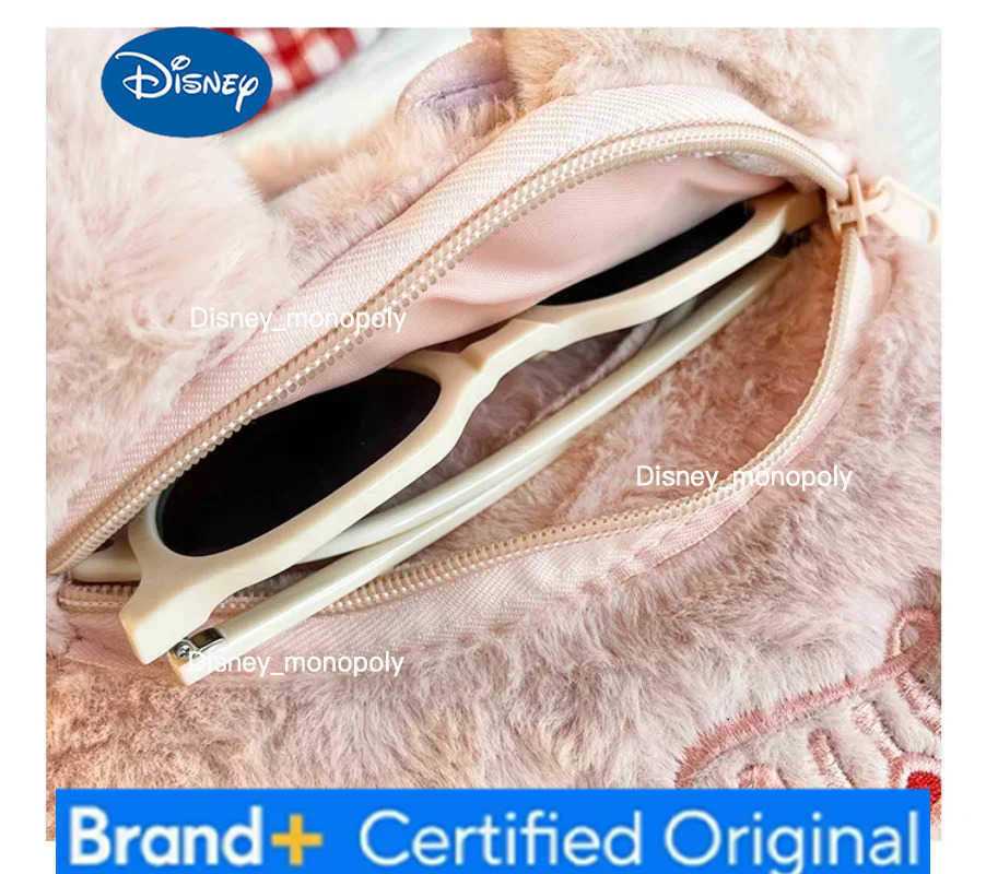 Disney LinaBell Stitched Plush Shoulder Bag Cartoon Cute Plush Handbag Large Capacity Fashion Trendy Womens Messenger Bag H251225