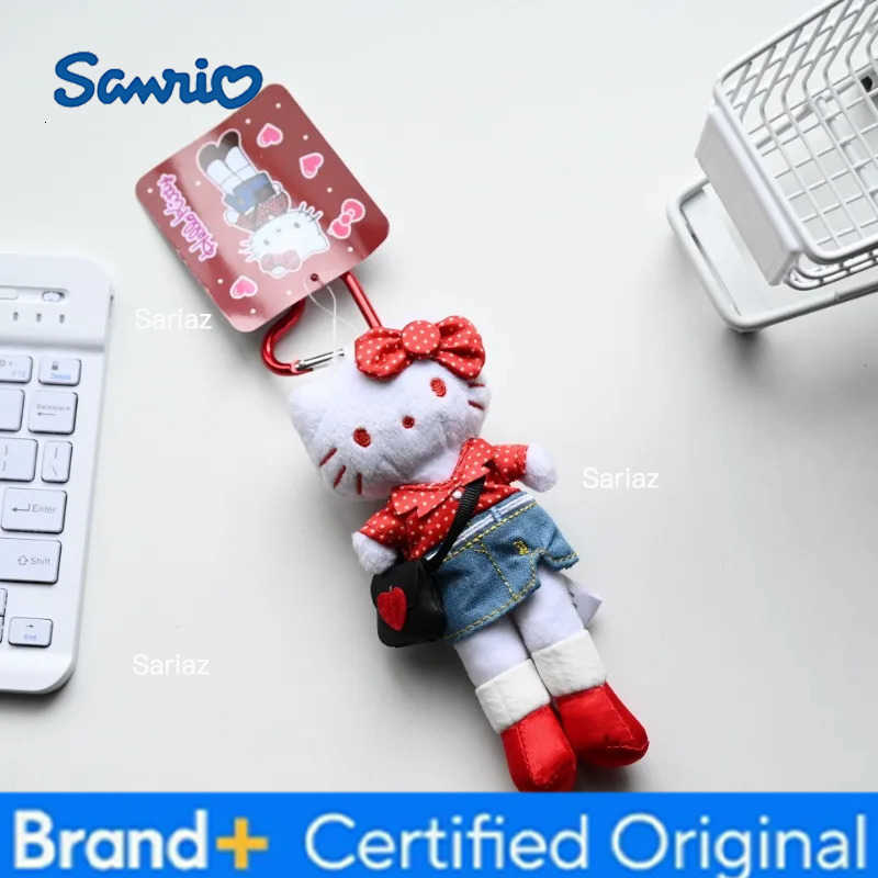 Sanrio Cartoon Kawaii Hello Kitty Lady Style Black Leather Long Legs Kitty Adorable Plush Toy Heart Shaped Keychain Holiday Gift H251225