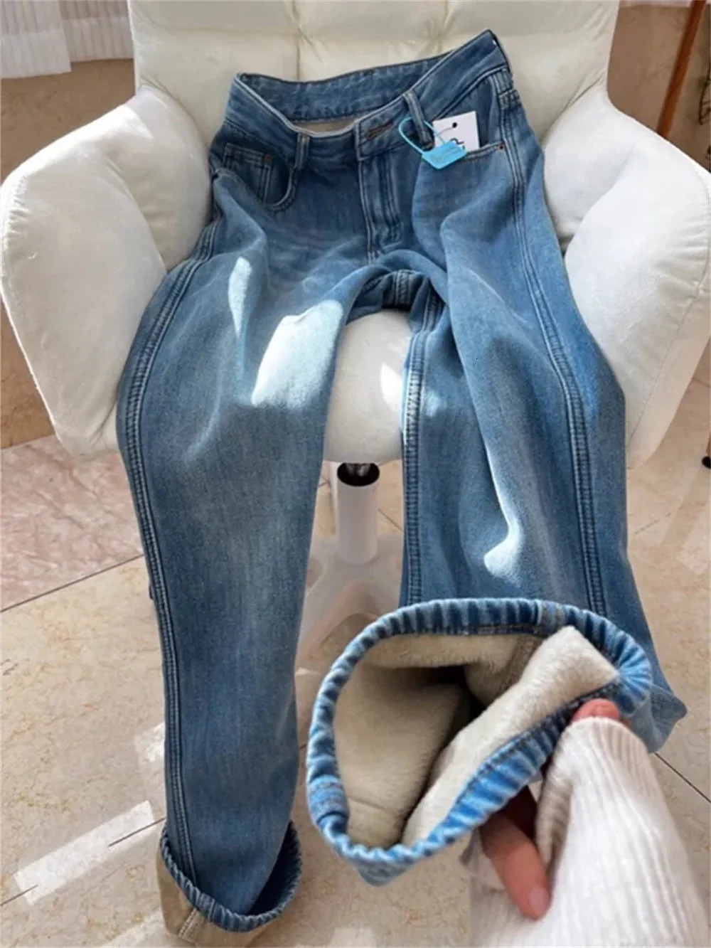 Winter Warm Thicken Jeans Women High Waisted Wide Leg Denim Pants Vintage Street Style Straight Harajuku Korean Fashion Trousers 251225