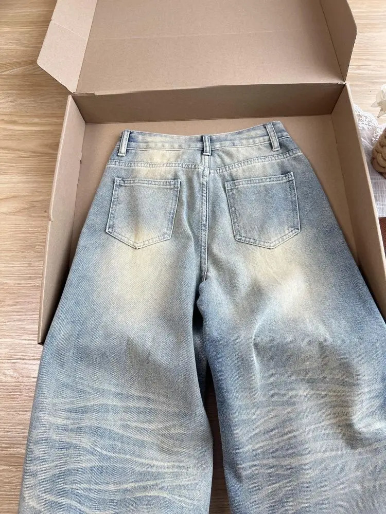 Autumn Retro Old Ripped Jeans Wideleg Women Loose Pants Trousers Baggy 251225