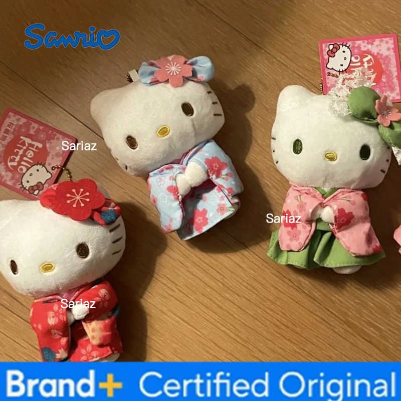 Sanrio New Cute Kitty Plush Keychain Kitten Kimono Cherry Blossom Series Plush Toy Backpack Pendant Car Decoration Doll Christmas Gift H251225