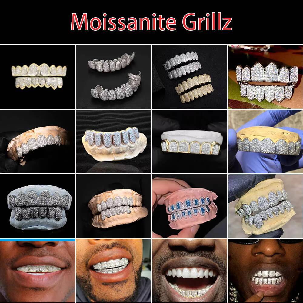 Super Sparkling Grillz 8 Top 8 Bottom Sterling Silver 925 Custom Hip Hop Moissanite Grillz