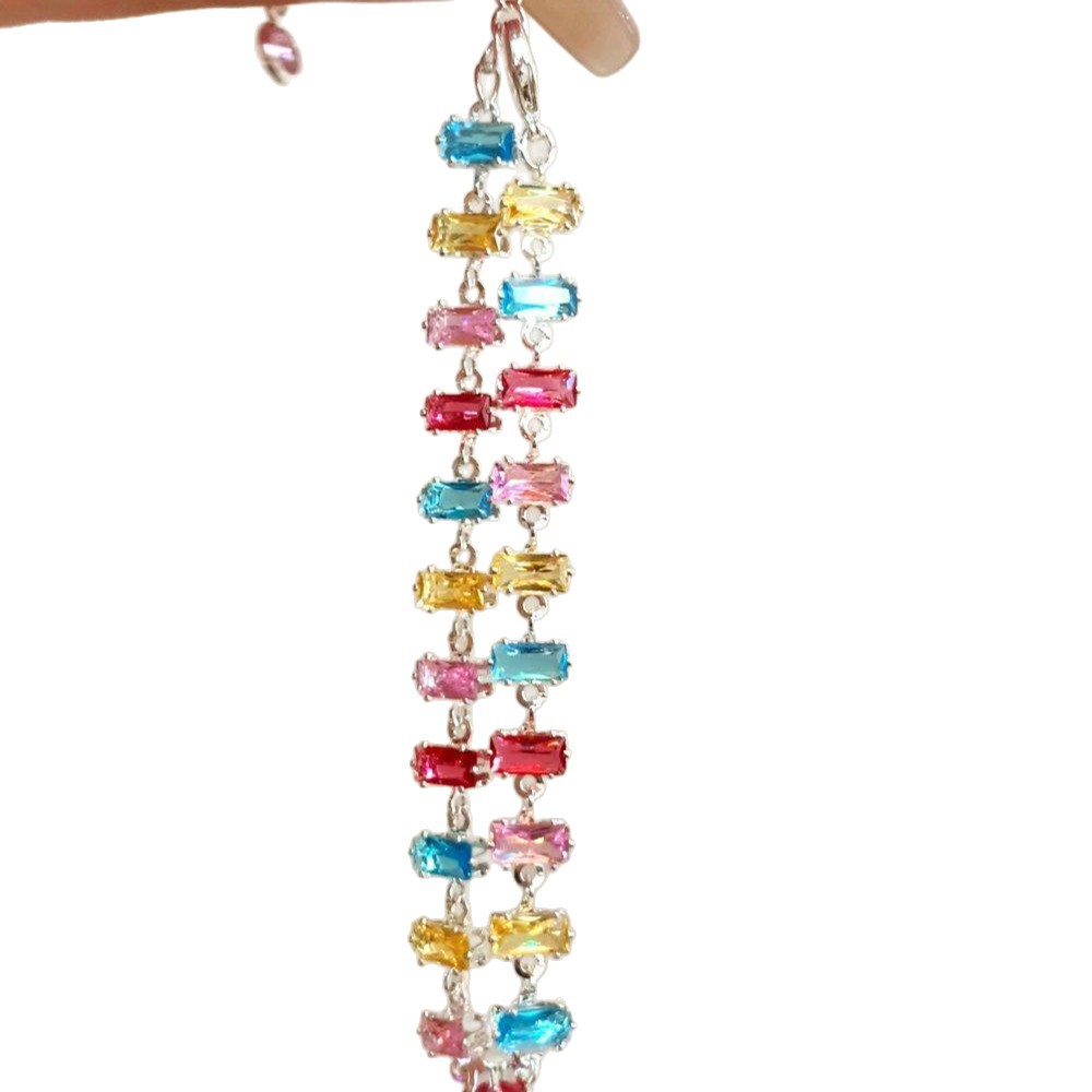 Dopamine Colorful Rectangular Zircon Bracelet Fresh Sweet Temperament Niche Design Sense Hand Jewelry High-end Accessories - view 6