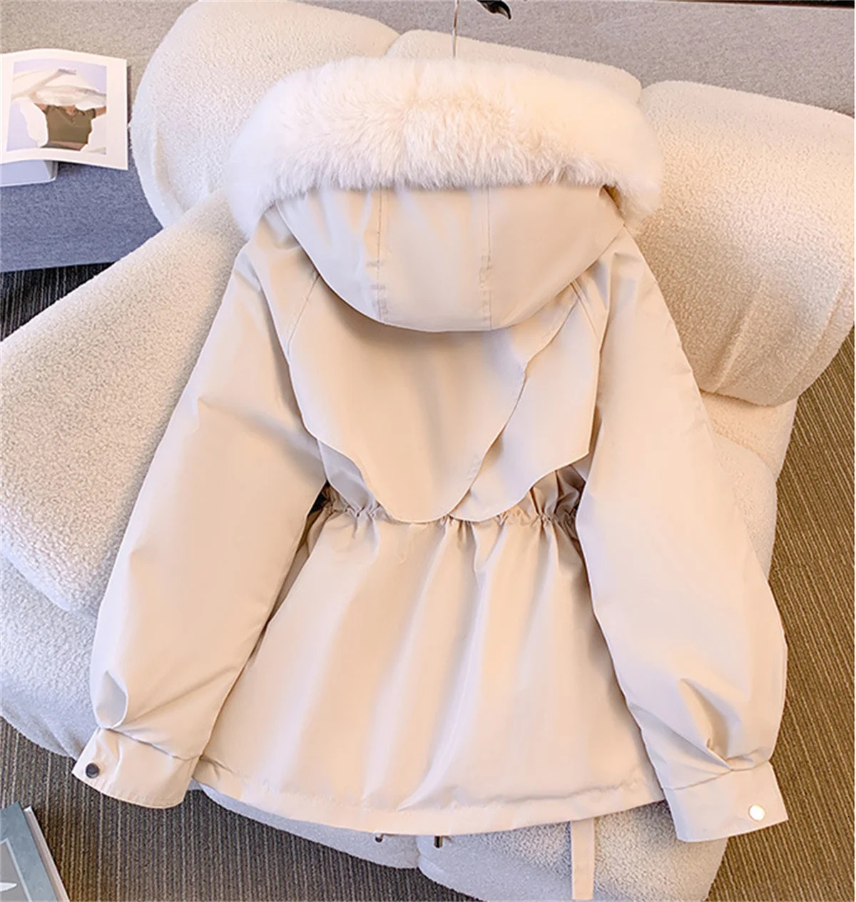 Women Autumn Winter Fashion Coats Korean Hooded Drawstring Padded Jackets Solid Female Casual Street Outfit Coat Zip Up Parkas 251225