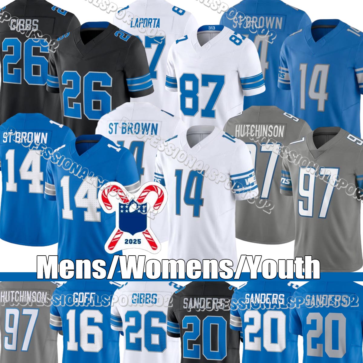 Detroitcity lions jersey #16 Goff #0 Gibbs #97 Hutchinson #20 Sanders #14 St Brown #87 LaPorta #58 Sewell #1 Williams #6 Arnold #46 Campbell #81 Johnson #89 Campbell #2 Hooker