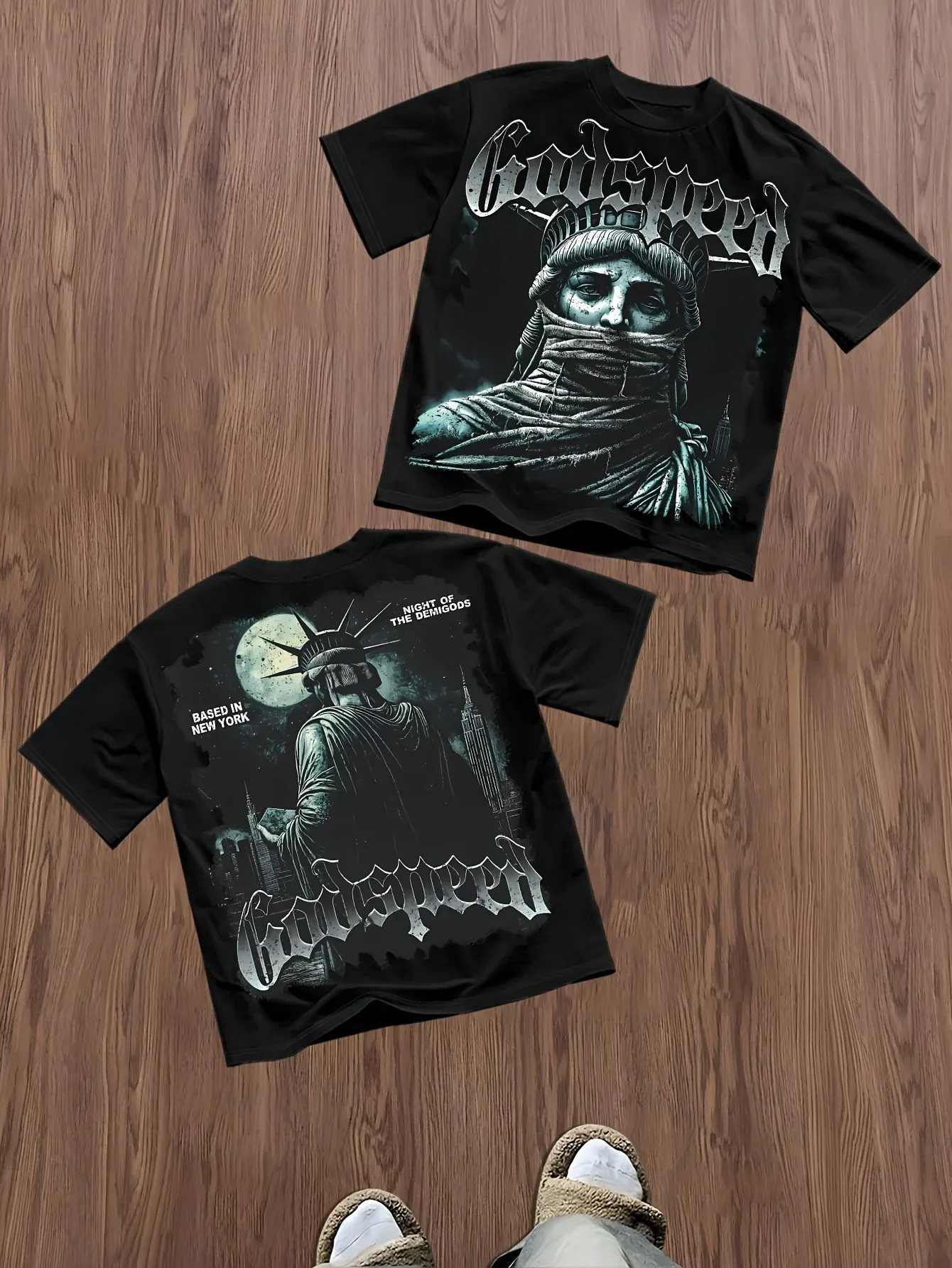 Statue of Liberty Pattern Tshirts Moon Print Comfortable Men Women Oversized Breathable Round Neck Tee Outdoor Street Style Top 251225