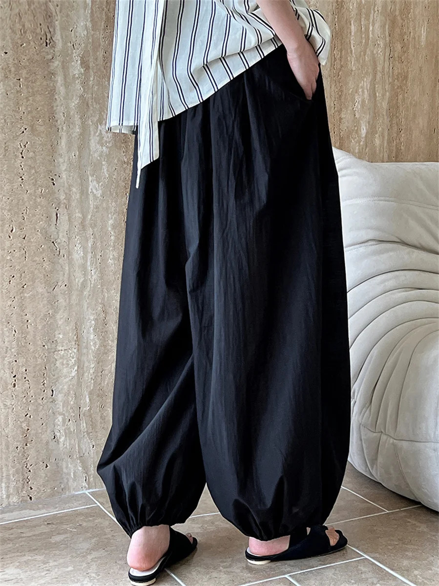 White Oversized Bloomers 2025 Summer Elegant Fashion Women Lantern Pants Casual Loose Breathable Cotton Wide Leg Pants 251225