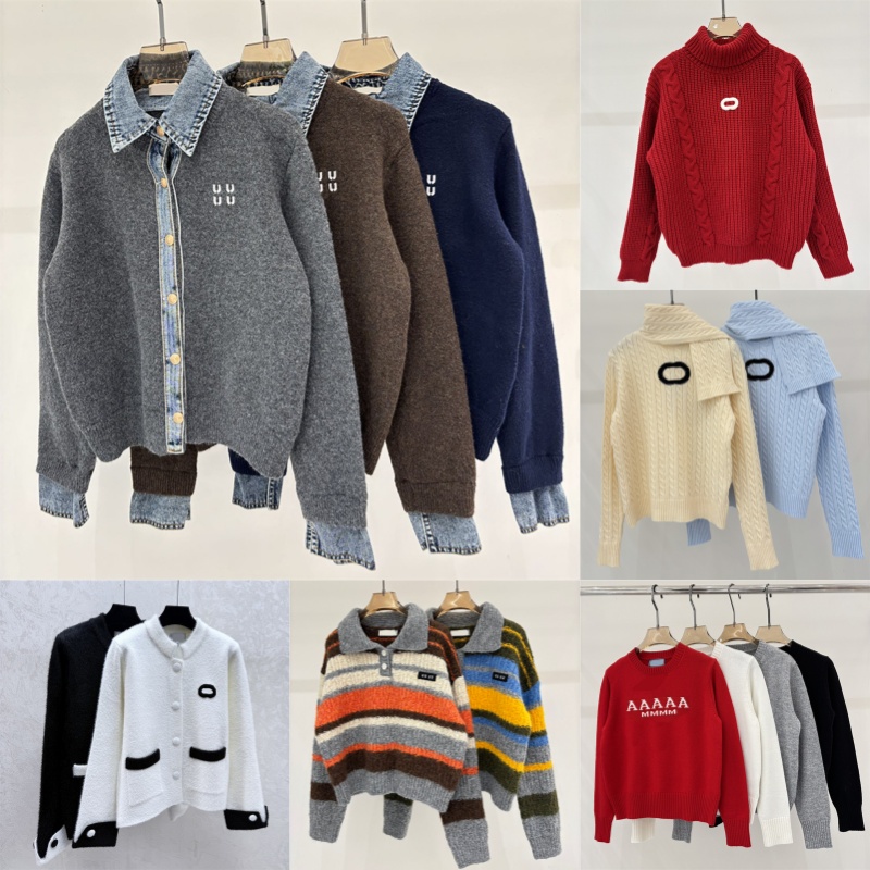 Designer Vintage Sweaters For Women Luxury Letter Embroidered Knit Coat Long Sleeve Soft Knitwear Pullover Spring Autumn Versatile Cardigan Christmas Sweater