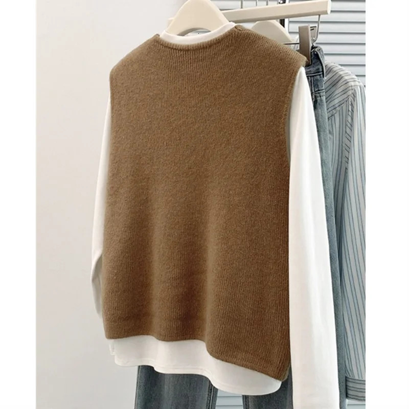 Womens Soft Knitted Vest Women Casual Button deep V-Neck Sleeveless Fall Cardigan stylish Simple Tank Tops Loose Knitwear Coats 251225