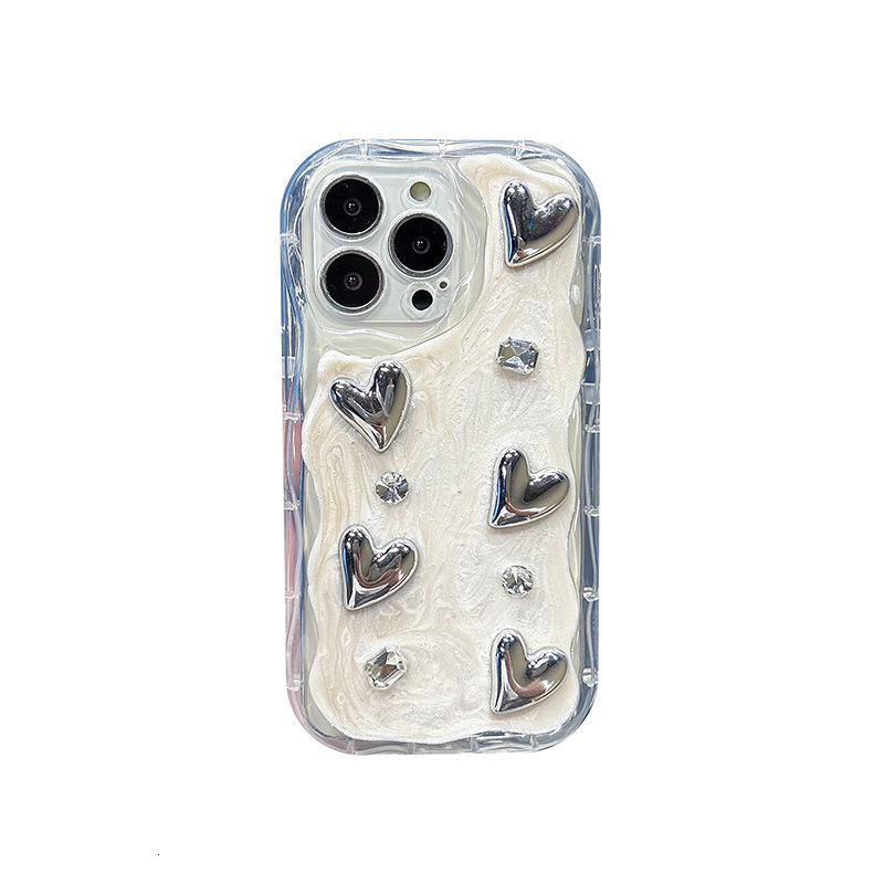 Electroplated silver Bowknot Heart Phone Case Compatible with Apple 17 Pro Max Full Coverage iPhone 16 Rhinestone Ins