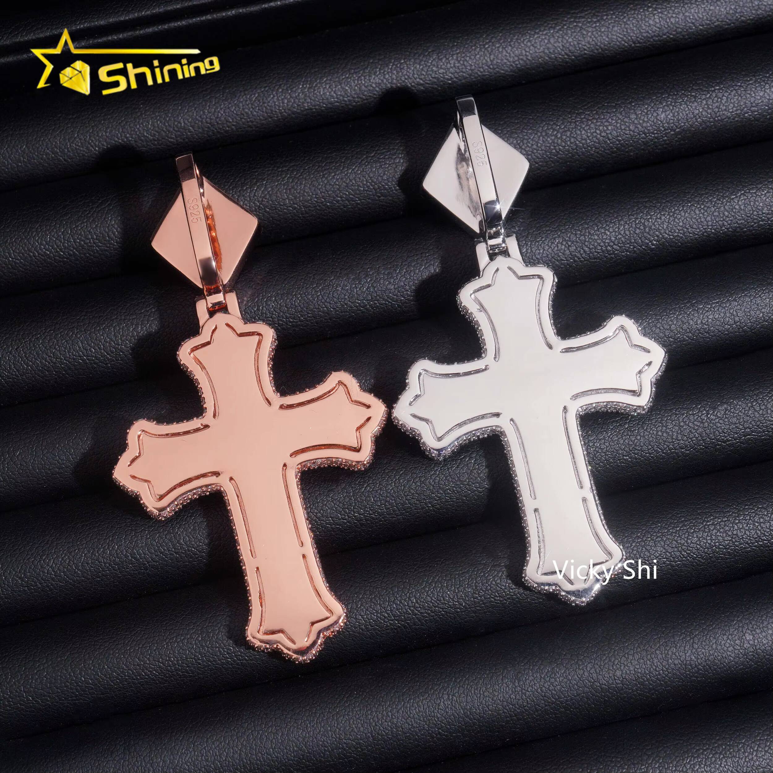 GRA Certificated 925 Sterling Silver Fancy Cut Colored Moissanite Cross Pendant Custom Moissanite Pendant Men Hip Hop Jewelry - view 7