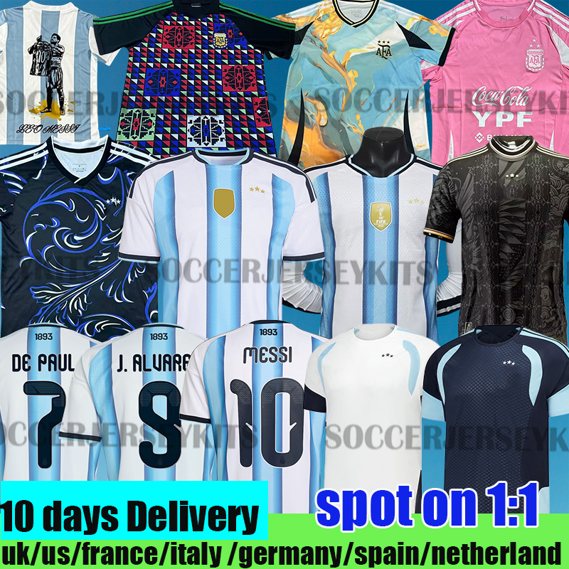 2026 World Cup Argentina messis Pink special Fans player version 3 stars soccer Jerseys copafootball shirt kit Mens Kids set 50th anniversary