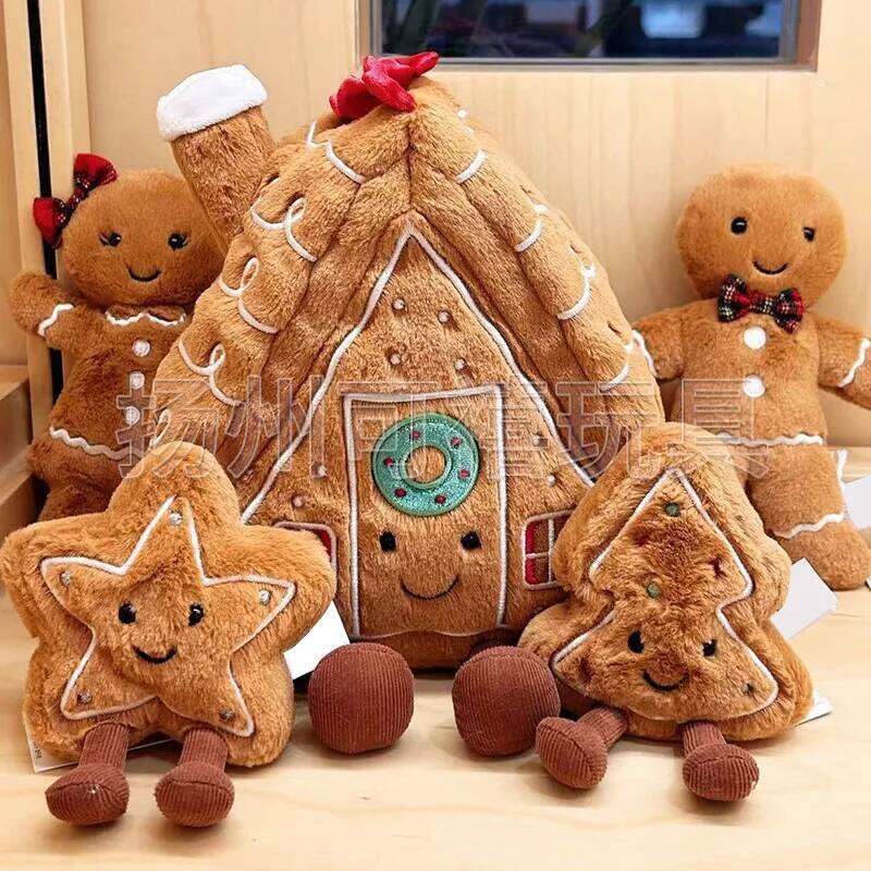 Fun Christmas Series Plush Toy Gingerbread House Couple Dolls Snowman Ornament Soft Stuffed Animal Xmas Gift Set X251225