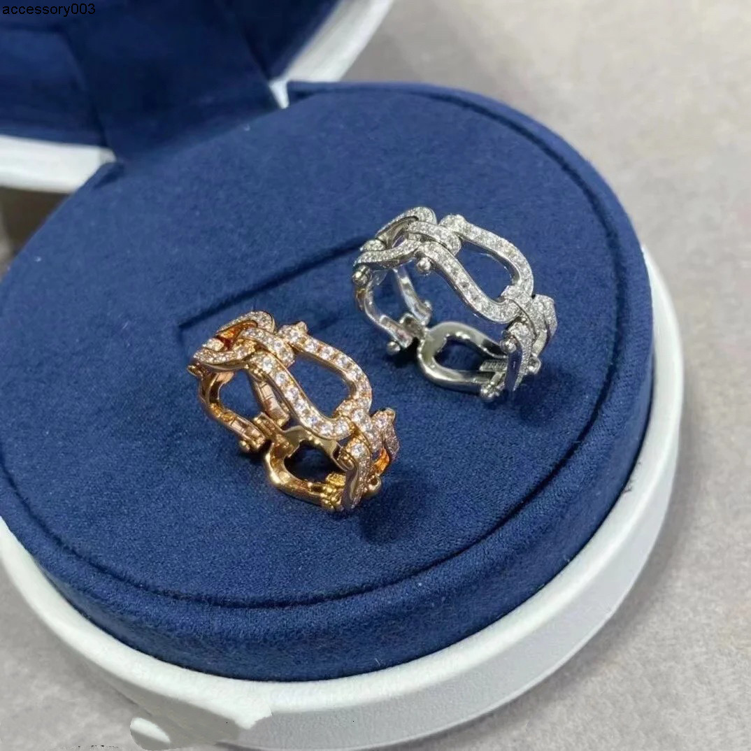 Band Rings Designer Jewelry V Gold High Edition Horseshoe Buckle Fredly Jewelry Thickened Electroplated 18K Gold Micro Inlaid Full Diamond High Quality Direct