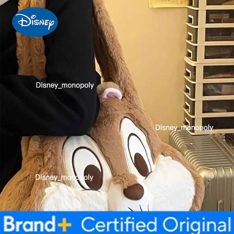 Disney Chip Plush cute single layer zipper large capacity shoulder bag tote bag student armpit bag travel bag girl birthday gift H251225