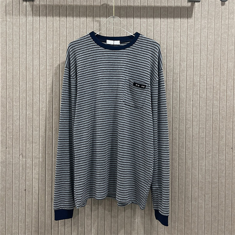 Luxury Designer Striped Top Womens Long Sleeve Loose T Shirt Spring Summer Unisex Daily Casual Pullover Tops