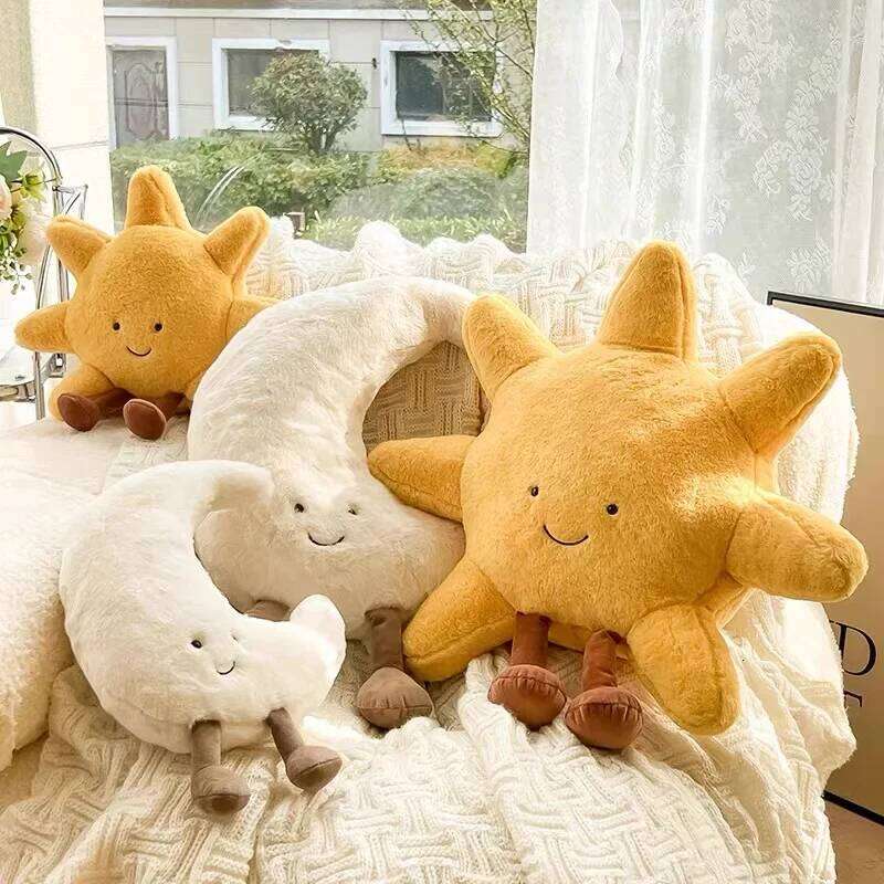 High Quality Smile Face Moon Yellow Sun Plushie Cushion Stuffed Cute Weather Plush Toy for Kid Bedroom Decor Sofa Throw Pillow X251225