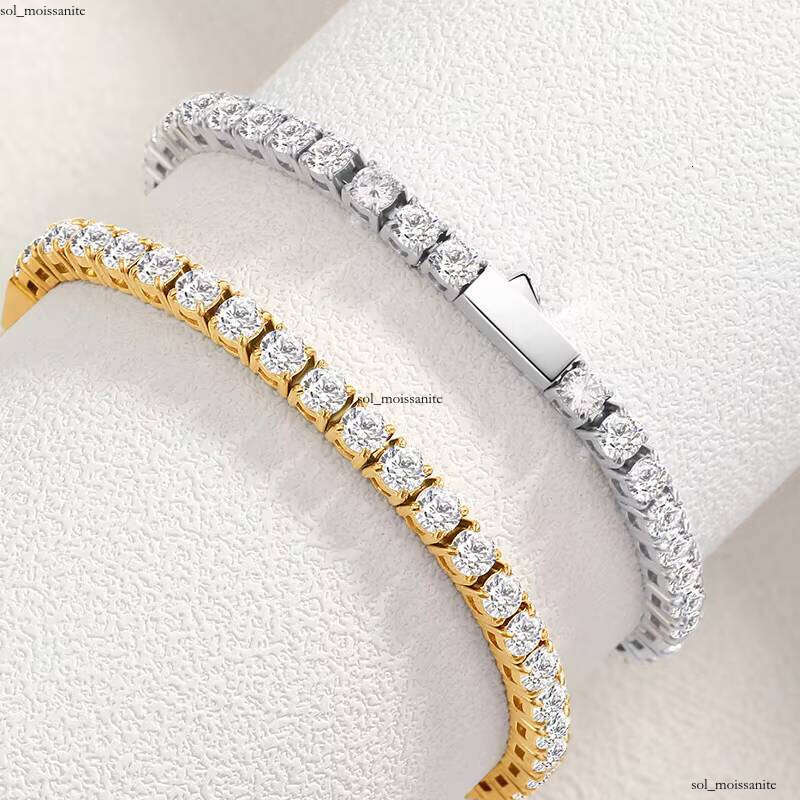 Fashion Waterproof 7-9.3inch mm 4mm 5mm VVS Moissanite Classic Sterling Silver Tennis Bracelet for Women Gold Plated Jewelry