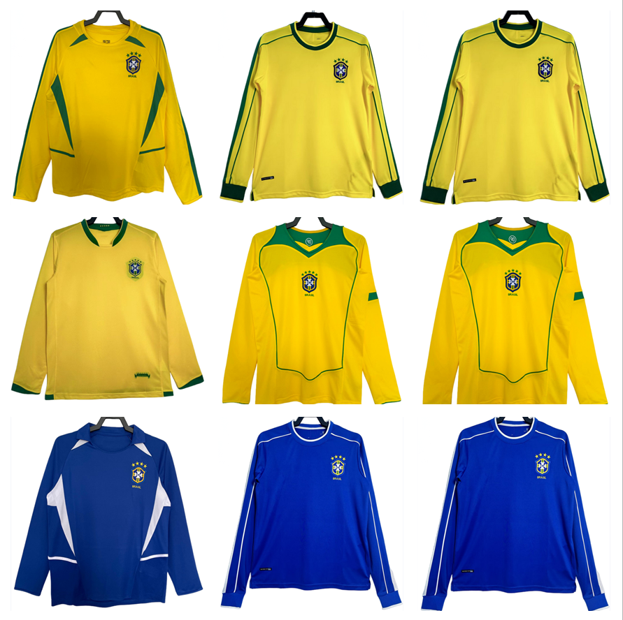 Long sleeve 1998 2002 2004 2006 retro Brasil soccer jerseys 98 02 04 06 Carlos Romario Ronaldo Ronaldinho camisa de futebol BraziLS RIVALDO ADRIANO football shirts