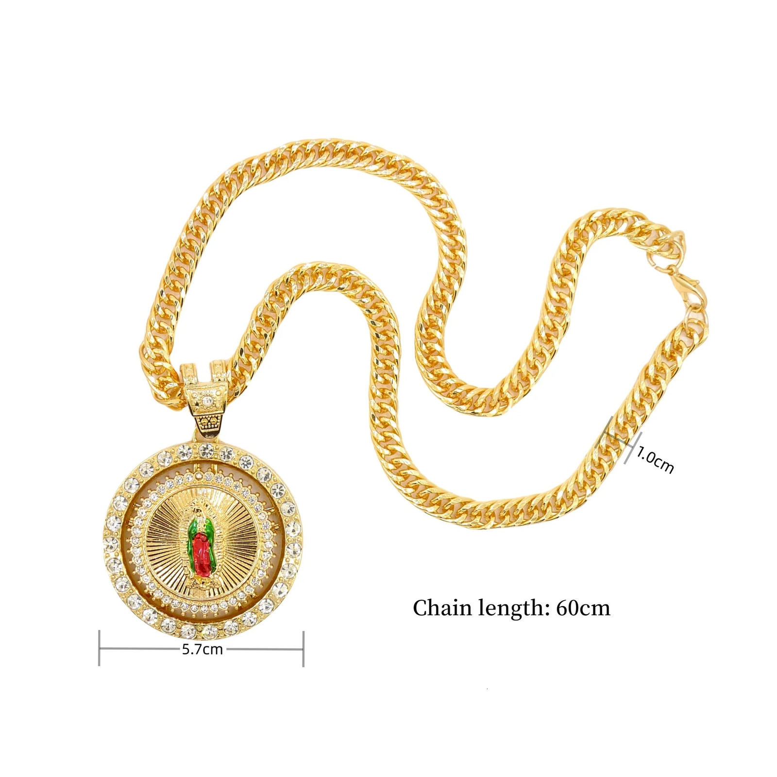 14K Gold-Plated St Jude Virgin Mary Coin Pendant Necklace with Rotating Wheel Hip-Hop Style Cuban Chain Jewelry 251223