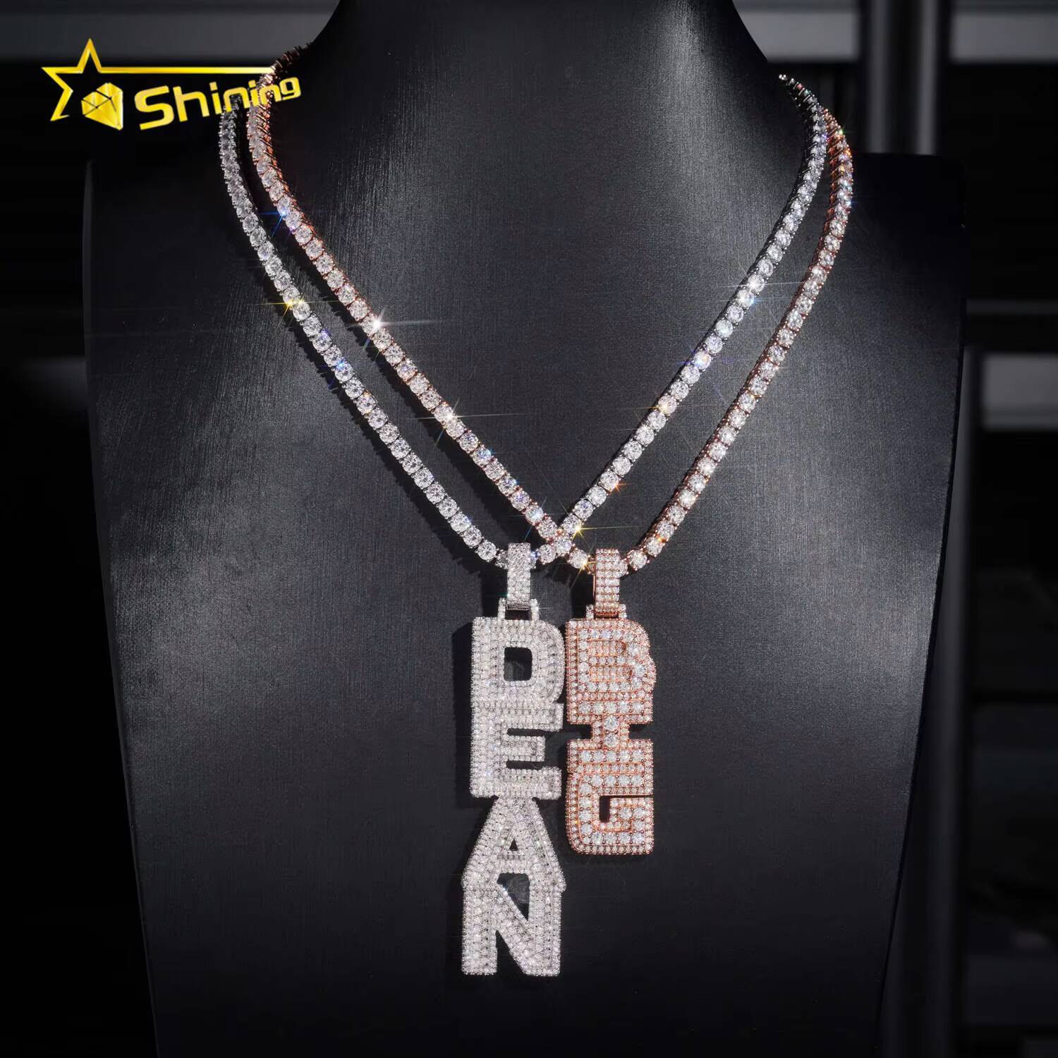 RTS Hip Hop Jewelry Pass Diamond Tester Gold Plated 925 Sterling Silver Fully Iced Out Custom Moissanite Name Letter Pendant