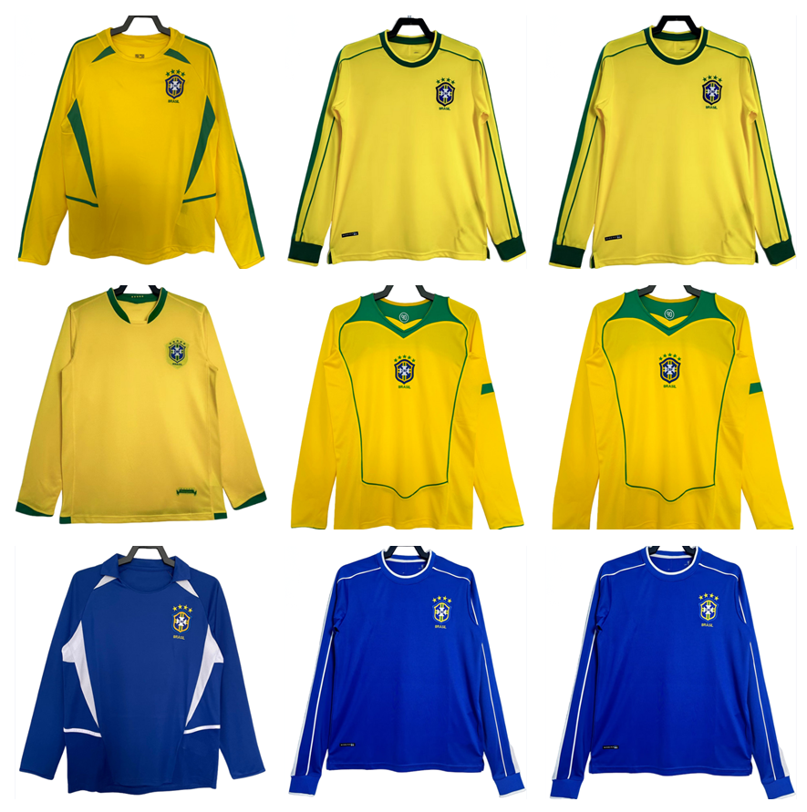 1998 2002 2004 2006 retro Brasil PELE soccer jerseys Romario Ronaldo Ronaldinho 98 20 02 04 06 BraziLS RIVALDO ADRIANO KAKA R.CARLOS Football shirts long sleeves