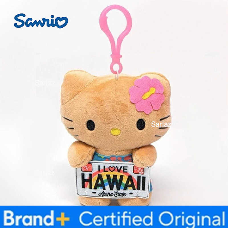 Sanrio Hawaii Series Hello Kitty Dark Skin Plush Stuffed Key Chain Cartoon Plush Doll Bikini Pineapple Bag Pendant Cute Toy H251225