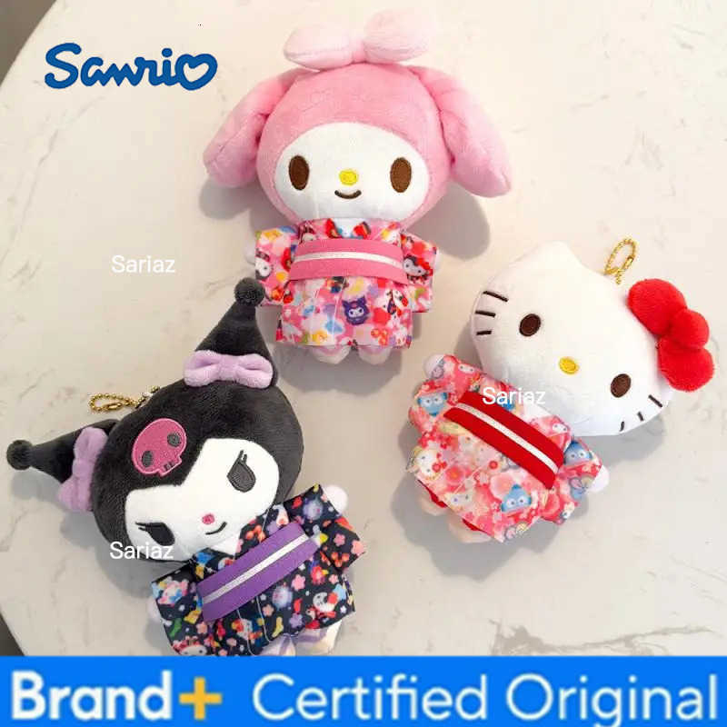 Sanrio 15Cm Cartoon Hello Kitty My Melody Kuromi Sakura Kimono Series Plush Keychain Kawaii School Bag Pendant Pp Cotton Stuffed Doll H251225