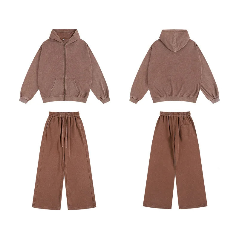 Washed and aged sweatshirt loose hoodie for young couples roundneck jacket zipup mens suit set 251225