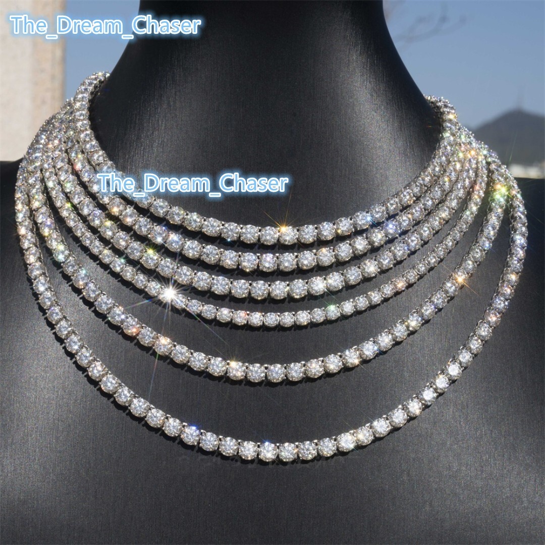 New Design 2-8mm Gold Plated 925 Sterling Silver VVS Moissanite Diamond Iced Out Cuban Link Tennis Chain Necklace