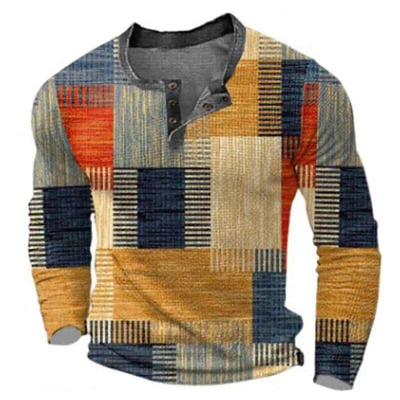 Men's Long Sleeve Casual T-Shirt With Fashionable Outdoor Comfort Color Block Digital Print Design For Spring And Autumn