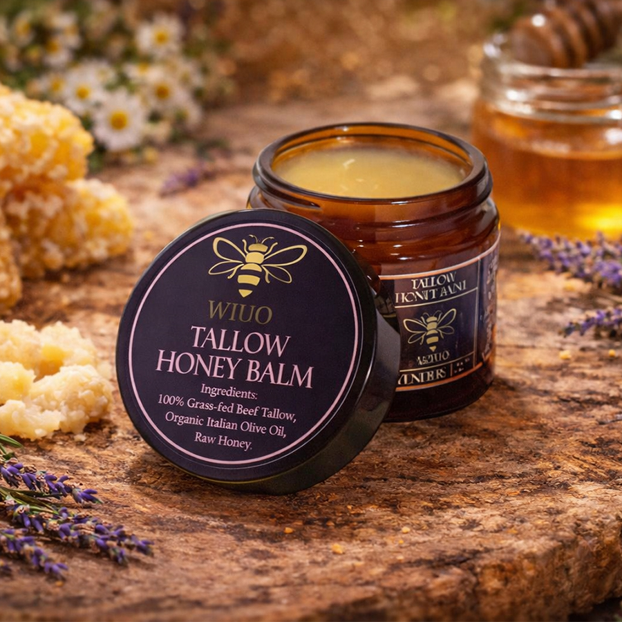 Organic Grass-Fed Beef Tallow Balm with Raw Honey - Handmade All-Natural Moisturizer for Soft, Smooth, Radiant Skin 2Oz - Lavender