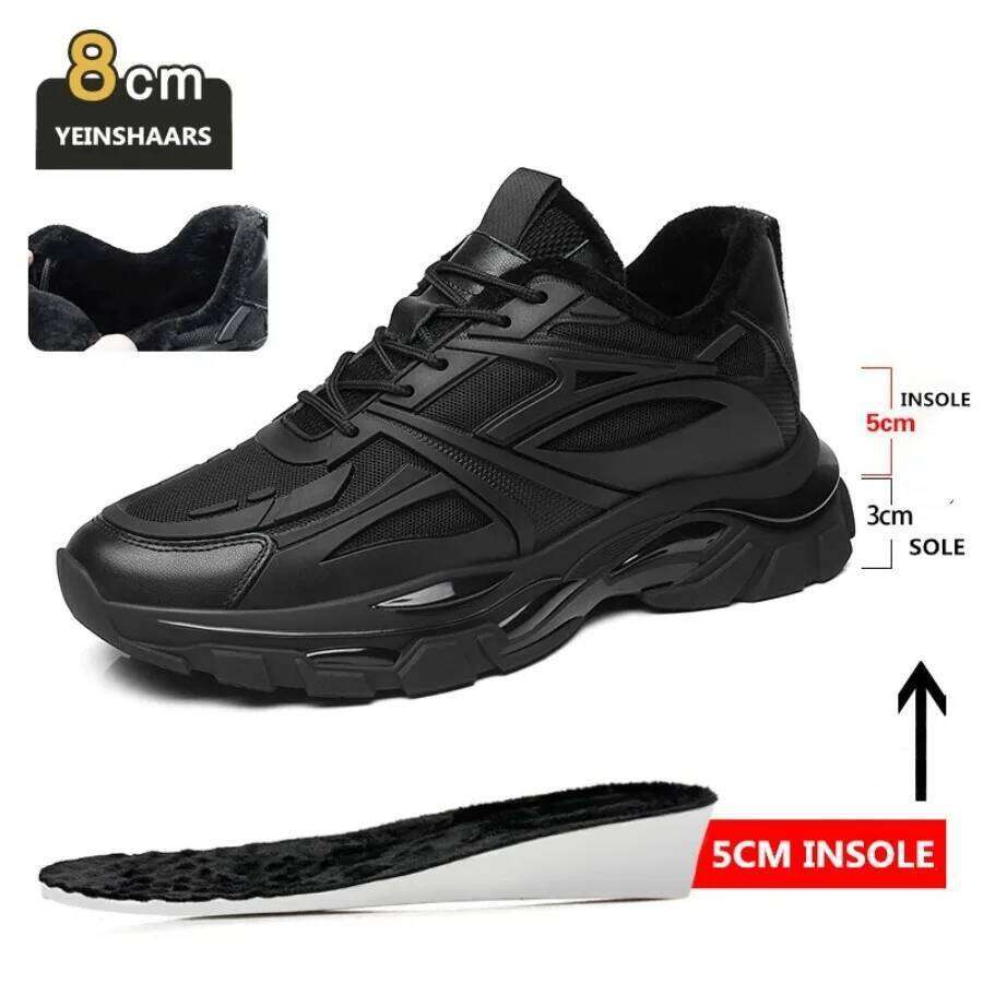 Winter Chunky Heightening Sneakers Man Genuine Leather Mesh Elevator Warm Thick Sole Lift Men Shoes Increase Insole 6-8CM X251225