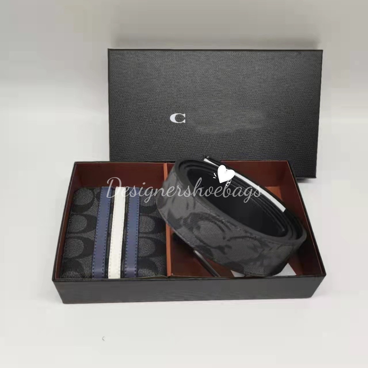 2026 Luxury Men's Wallet Belt Set Printed Short Wallet Coin Purse Pin Buckle Men's Belt with Complete Set Packaging High-end Three-piece Set