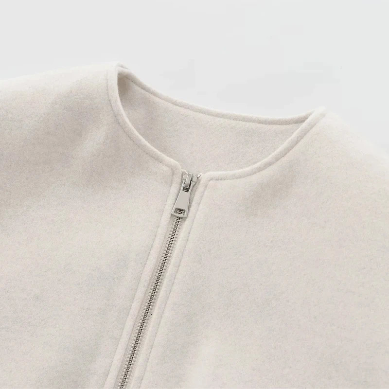 TRAF Beige Cropped Jacket Outerwears Womens Autumn Winter WoolBlend Short Bomber Varsity Fashion Casual Grey Coat 251225