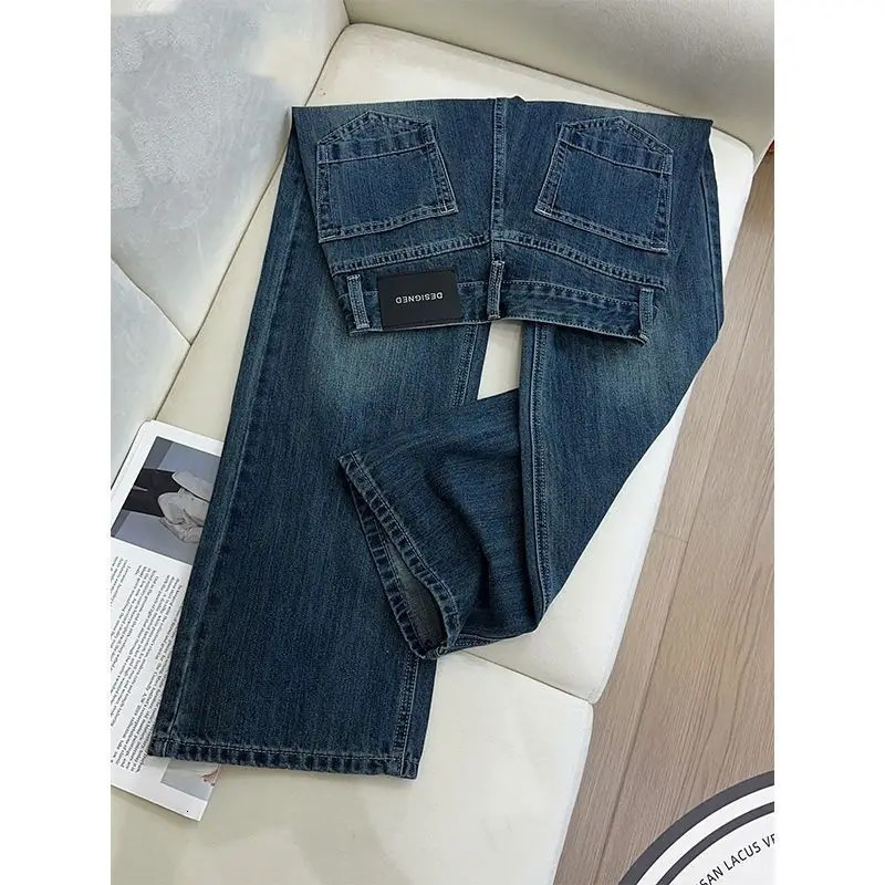 Women Dark Blue Fleece Lined Jeans Thickened Warm Denim Pants with Fashion Pocket n Casual Straight Leg Winter Trousers 251225