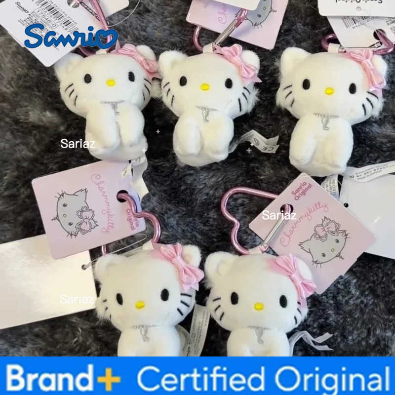 Sanrio Cartoon Sanrios Plush Doll Sweet Hellokittys heart button Bag Pendant Cute kitten Plush Doll Girl backpack charm Decoration Gift H251225