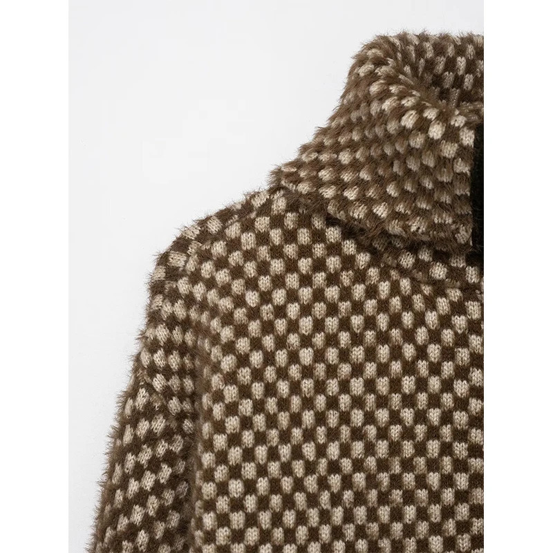 Womens Spliced knit Short Jackets Autumn Winter Stand Collar Long Sleeve Coats Streetwear Female Outerwear Chic Tops 251225